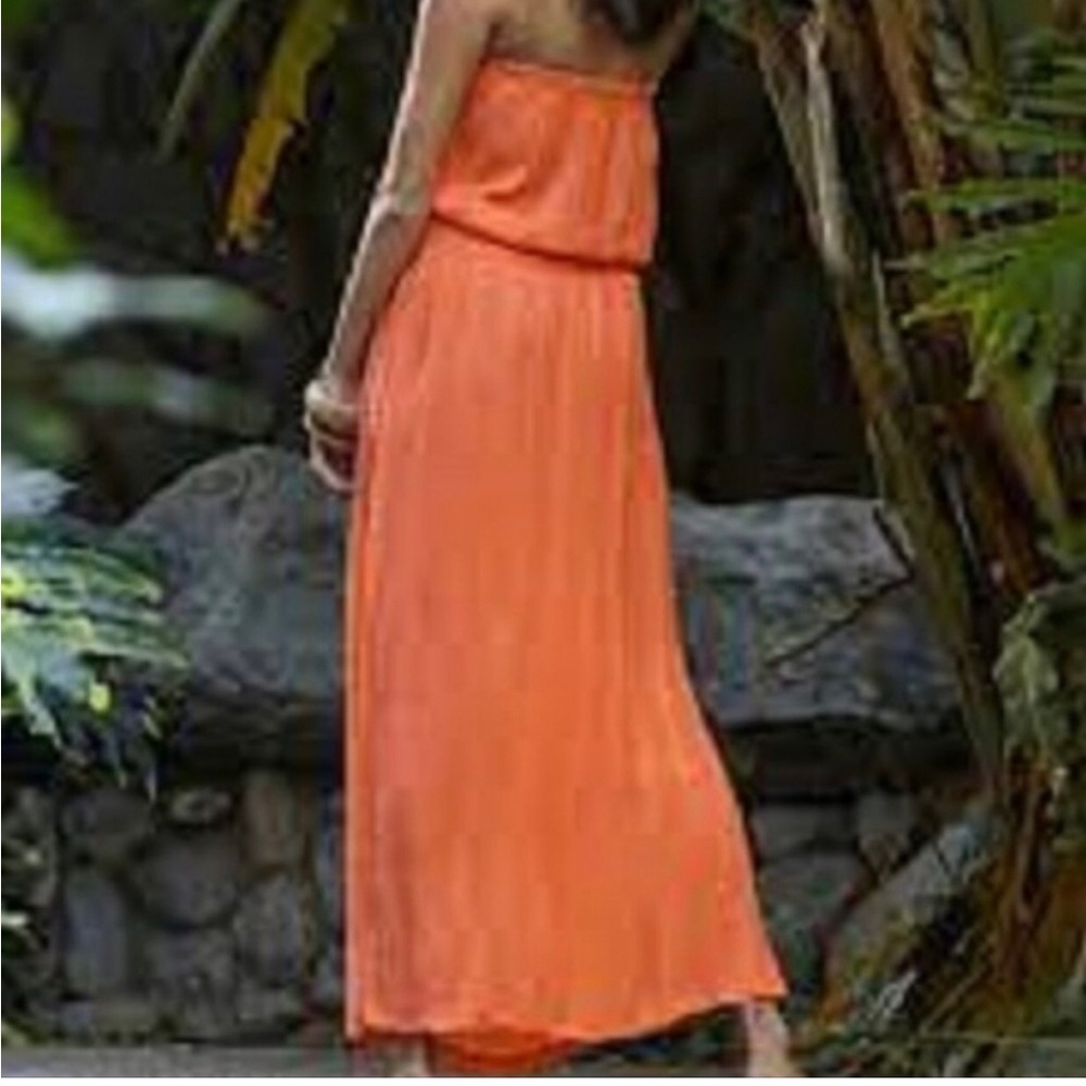 Soluna Coral Strapless Shimmer Smocked Maxi Swim Cover Up Dress